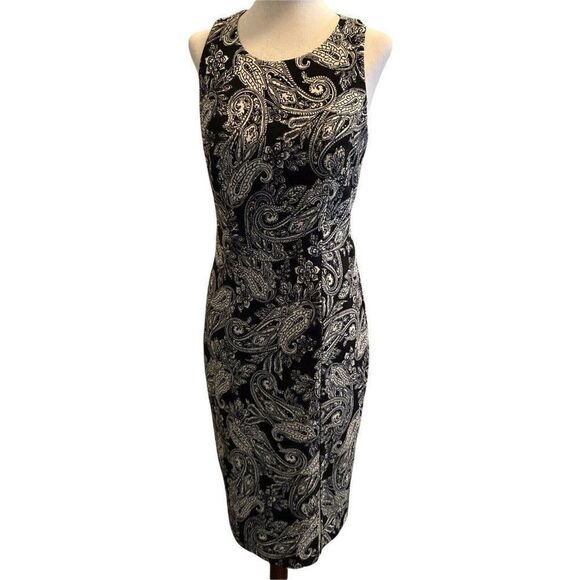 Bisou Bisou Dresses & Skirts - Bisou Bisou Michele Bohbot Size 6 Halter Dress Black White Paisley Knee Length